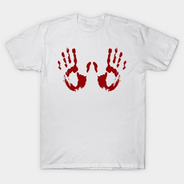 Bloody Handprints T-Shirt by HotHibiscus